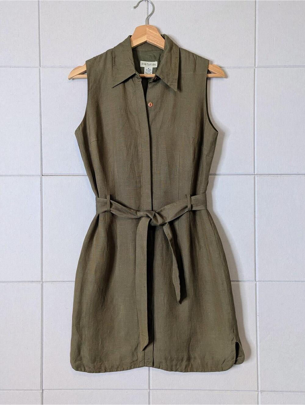 Vintage 90s Ann Taylor linen blend sleeveless shirt mini dress